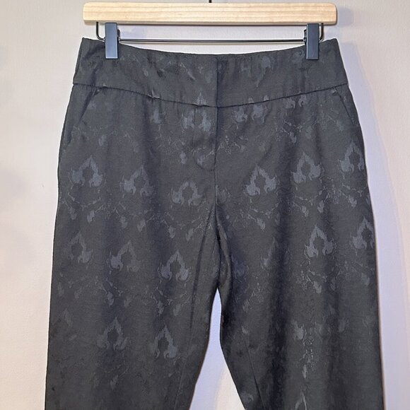 Women's 4 Nine.Eight Black on Black Print Pants Zipper Fly Drawstring Cord - Picture 4 of 9